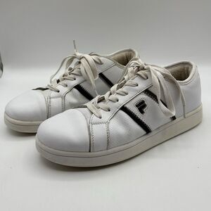 Fila Venerate Men’s White Leather Sneakers Size 8 Black Stripe Classic Shoes